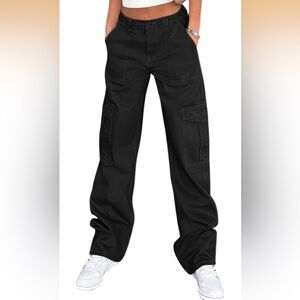 High-Waist Black Cargo Wide-Leg Pants - Women
